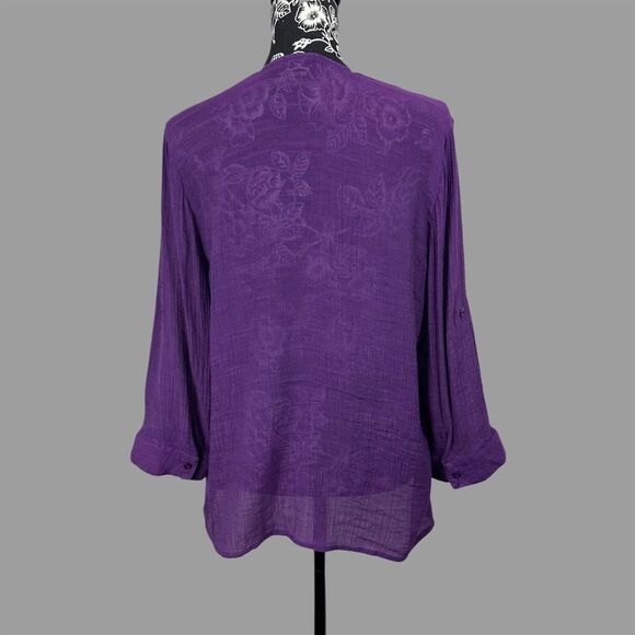 Women’s XL Lightweight 3/4 Sleeve Blouse with Sequins Embellished Open V-Neck - Picture 4 of 7